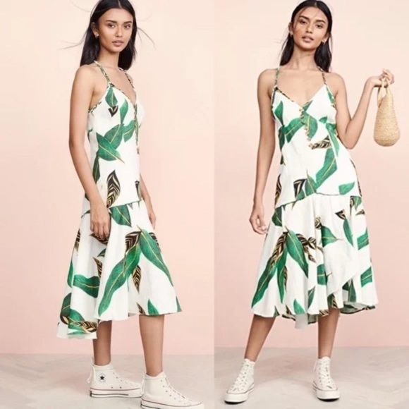 FARM RIO Amazonia Resort Wear Cami Button Front Linen Blend Midi NWT xSmall - Picture 1 of 9